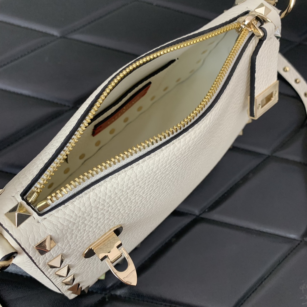 Valentino Garavani Rockstud Small Crossbody Bag in Ivory Grainy Calfskin